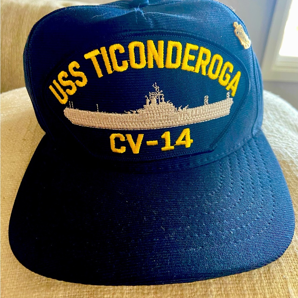 Vintage USS Ticonderoga CV-14 hat with pin